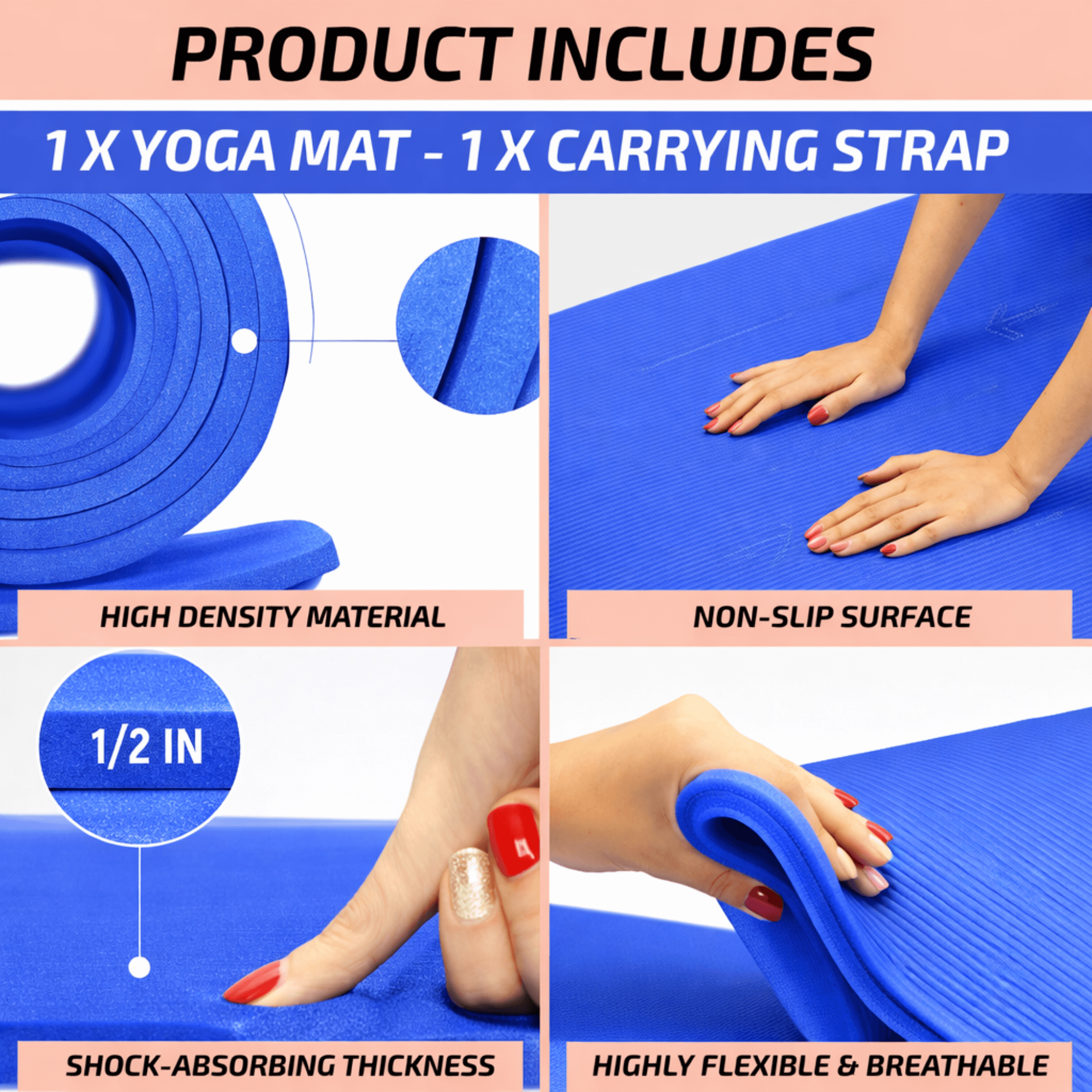 XGear Fitness Thick Travel Yoga Mat with Carrying Strap