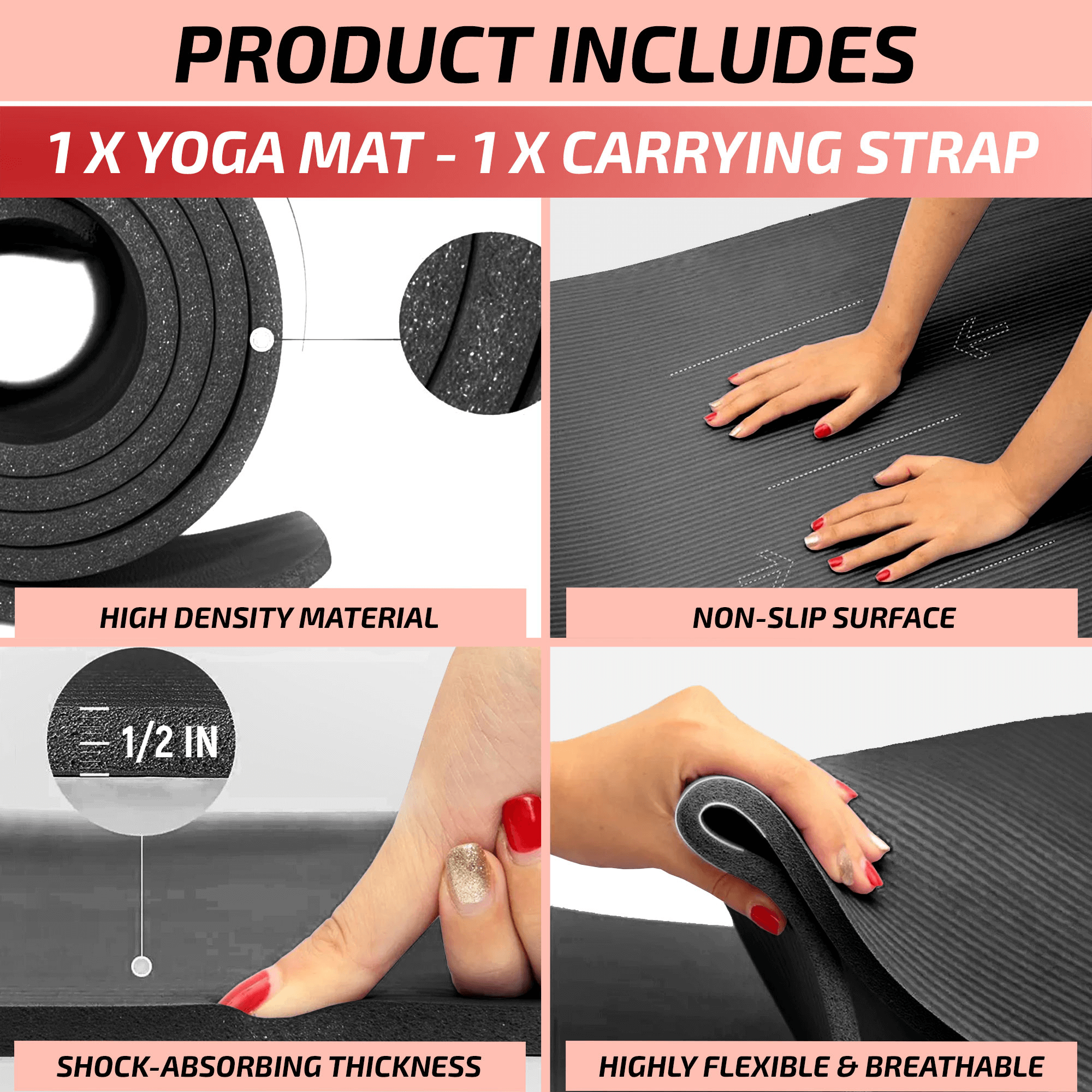 XGear Fitness Thick Travel Yoga Mat with Carrying Strap
