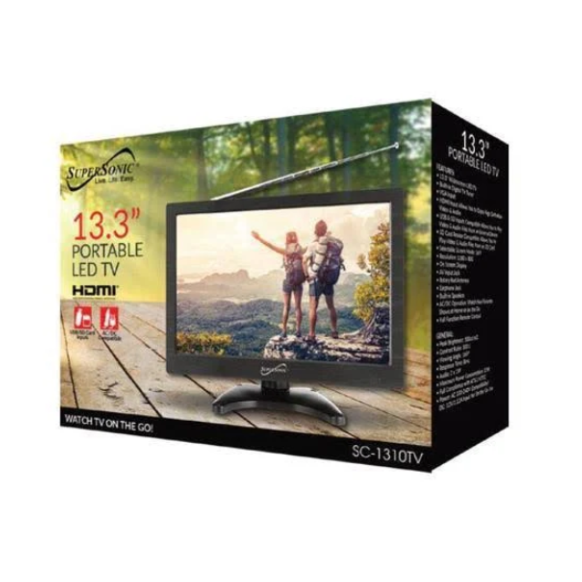 13.3" Portable Digital LED TV with USB, SD & HDMI Inputs - 12-Volt ACDC Compatible