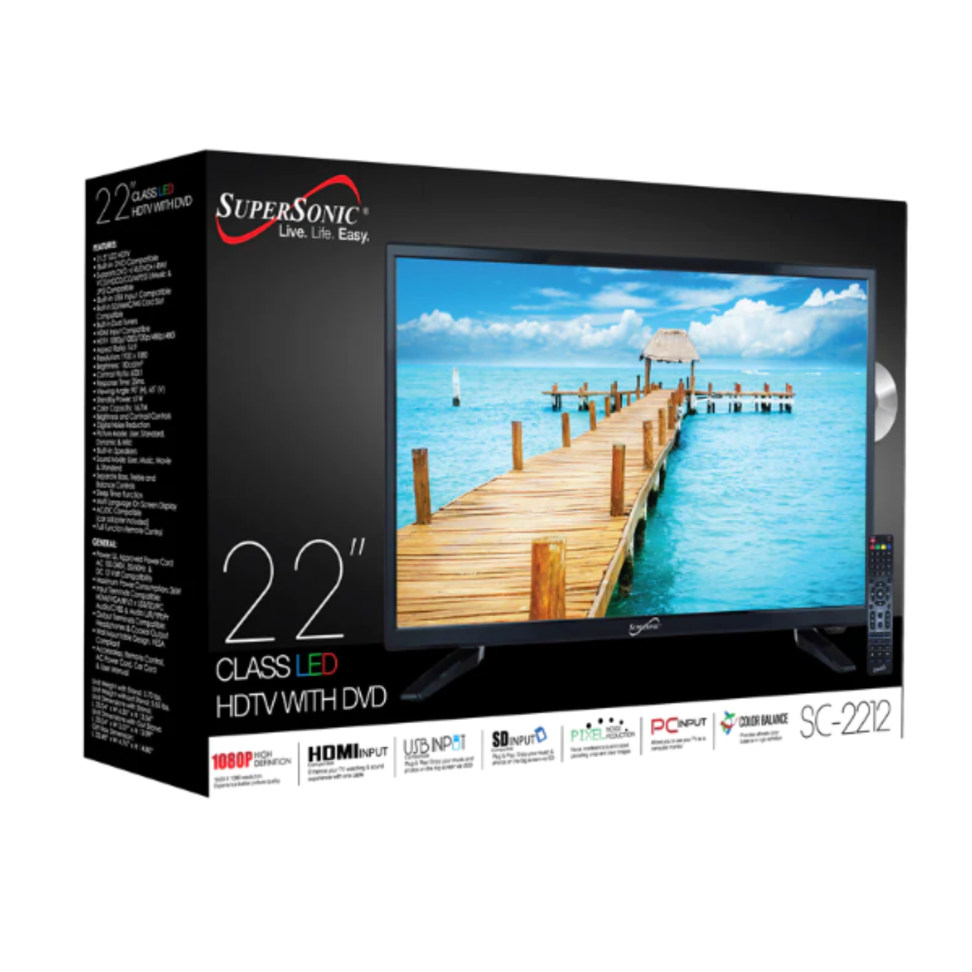 22" Supersonic 12 Volt AC/DC LED HDTV with DVD Player, USB, SD Card Reader and HDMI