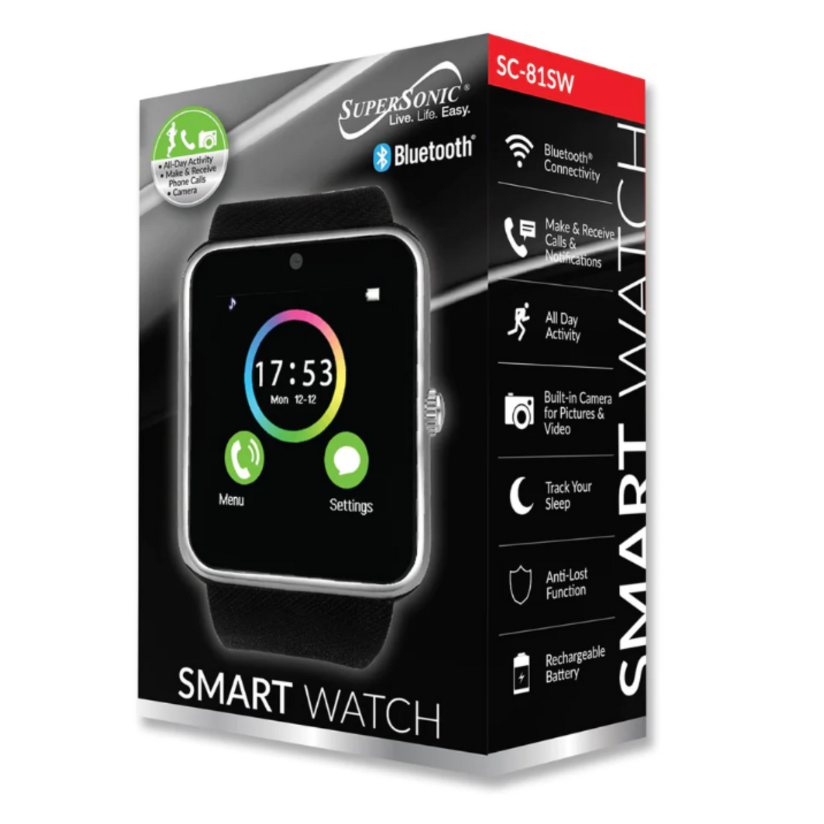 Bluetooth Smartwatch with Builtin Camera, Microphone, Speaker