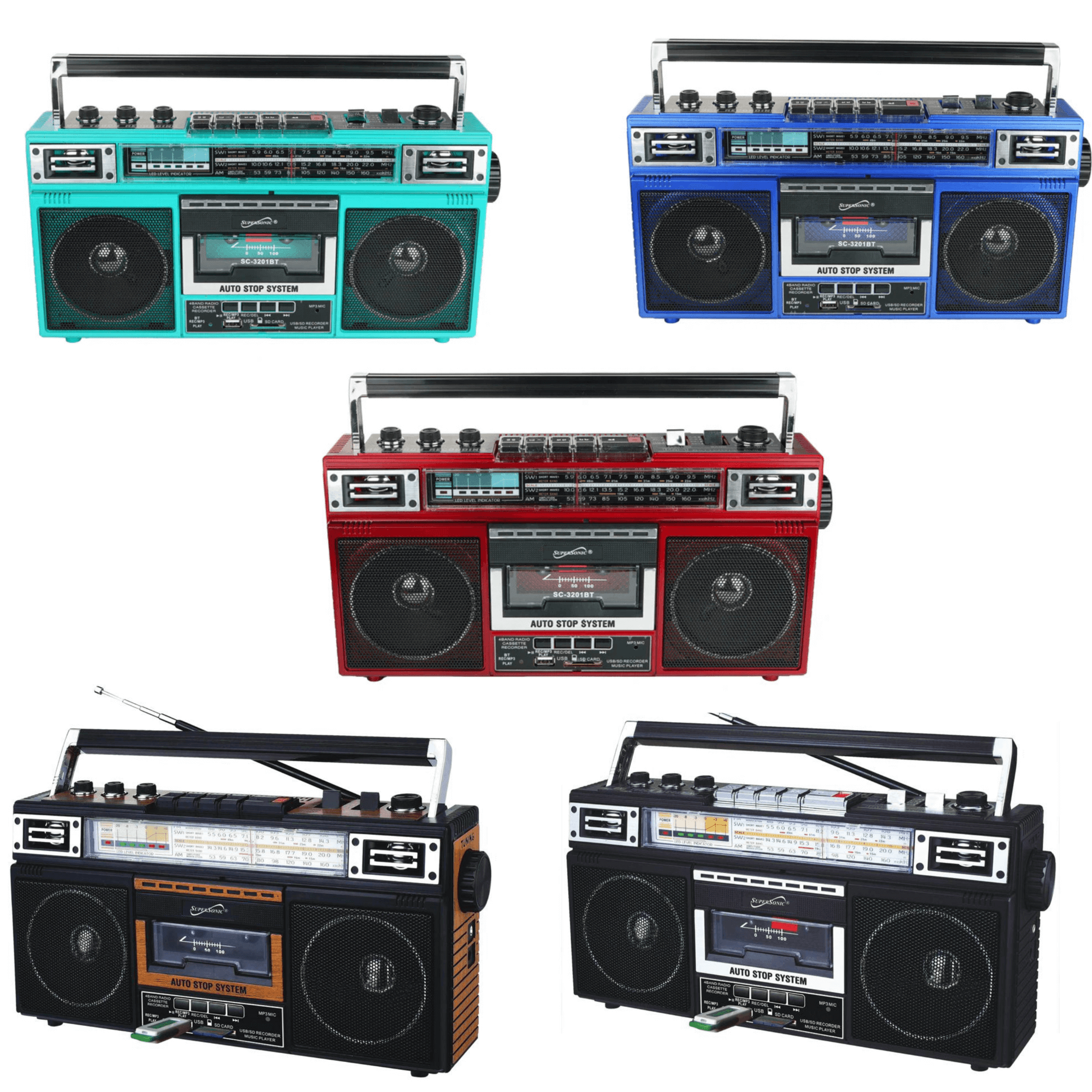 Supersonic 4 Band Bluetooth Radio & Cassette Player + Cassette To Mp3 Converter
