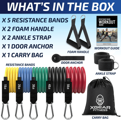 XGear Fitness 11-Piece Exercise Resistance Band Set with Handles