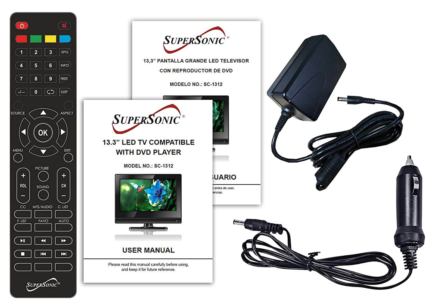 Supersonic 13.3" 12 Volt AC/DC LED HDTV with DVD Player, USB, SD Card Reader and HDMI
