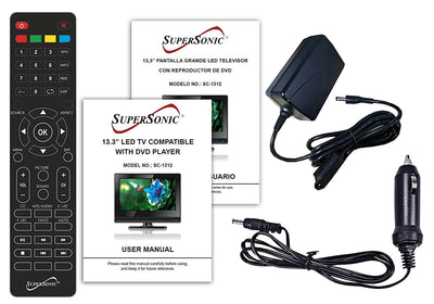 13.3" Supersonic 12 Volt AC/DC LED HDTV with DVD Player, USB, SD Card Reader and HDMI (SC-1312)