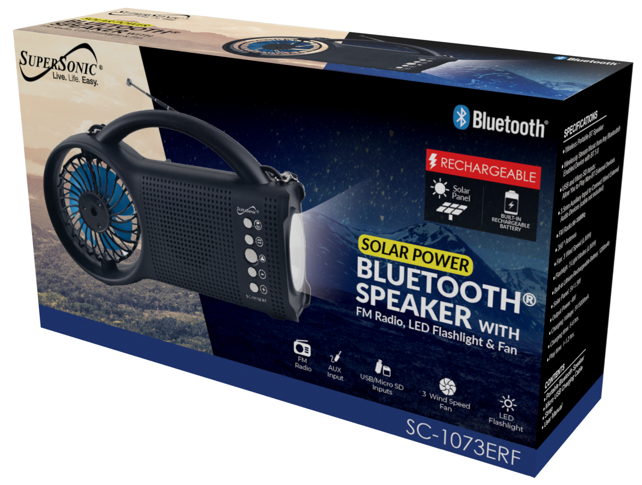 Supersonic Solar Power Bluetooth Speaker with FM Radio / LED Torch Light / Fan