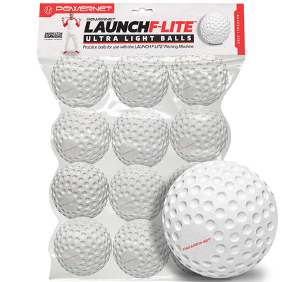 PowerNet 12-Pack Dimpled Practice Ultra-Light Baseballs for Launch F-Lite Pitching Machine (1194-1)