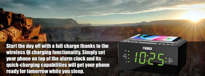 Dual Alarm Clock with Qi Wireless Charging Function