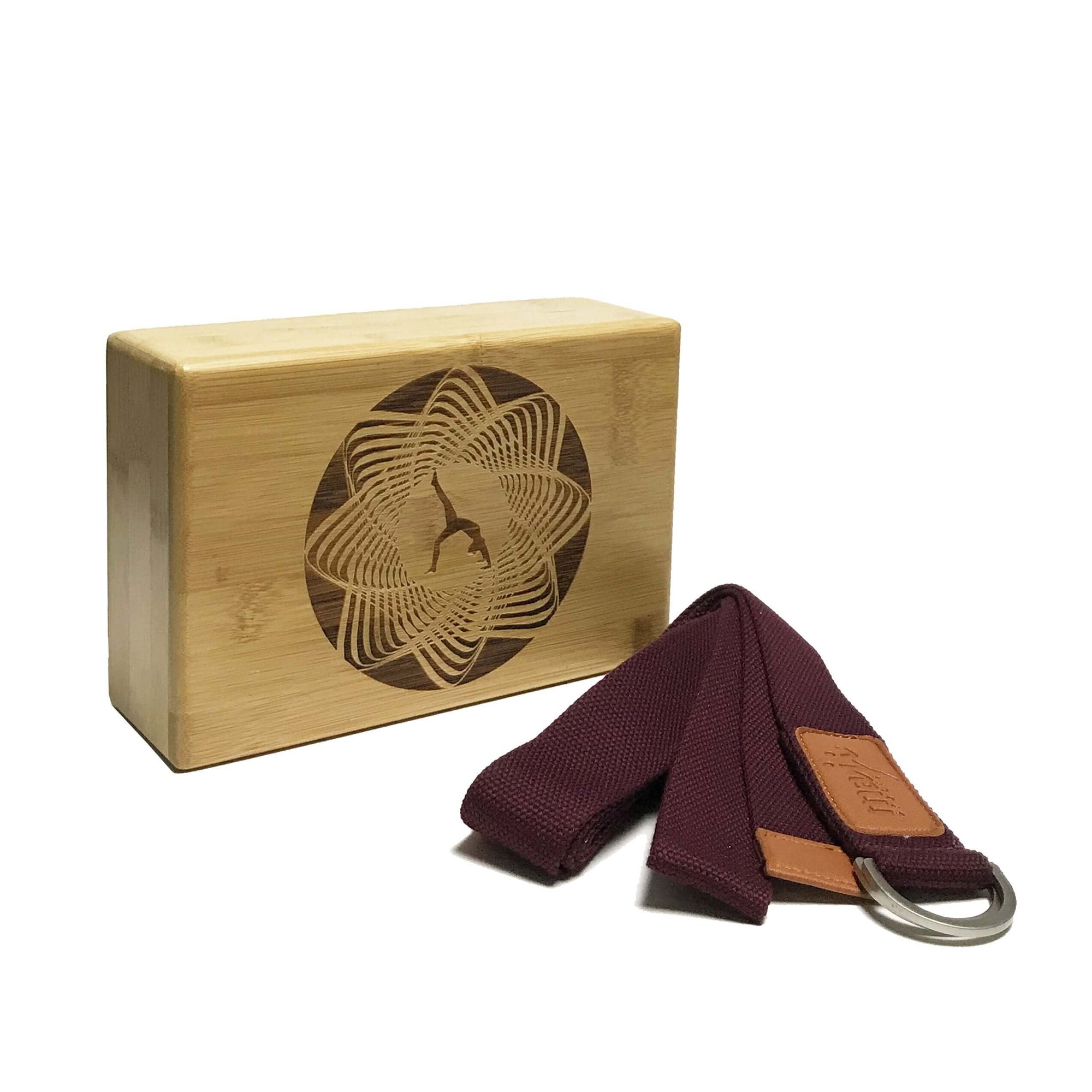 Laser Engraved Bamboo Yoga Block & Strap Combo - Circle Design