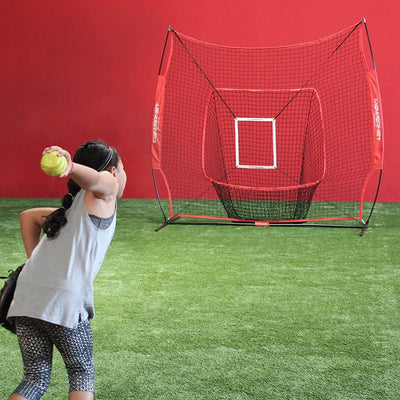 PowerNet DLX 7x7 Baseball Softball Hitting Net + Weighted Heavy Ball + Strike Zone Attachment + Carry Bag