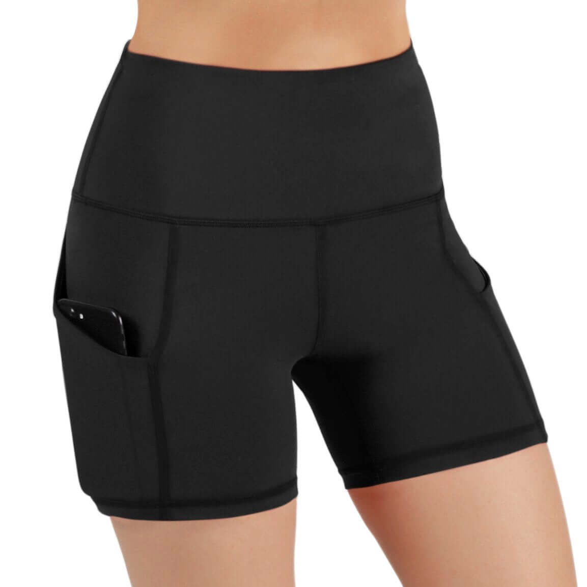 Buy Oalka Women's Running Shorts Workout Athletic Fitness Side Pockets Gym  Shorts Black XS at