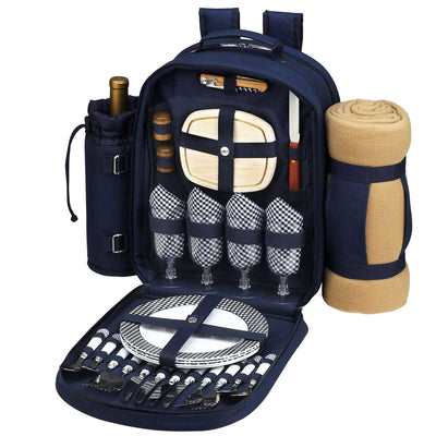 Picnic at Ascot Bold Picnic Backpack for 4 with Blanket