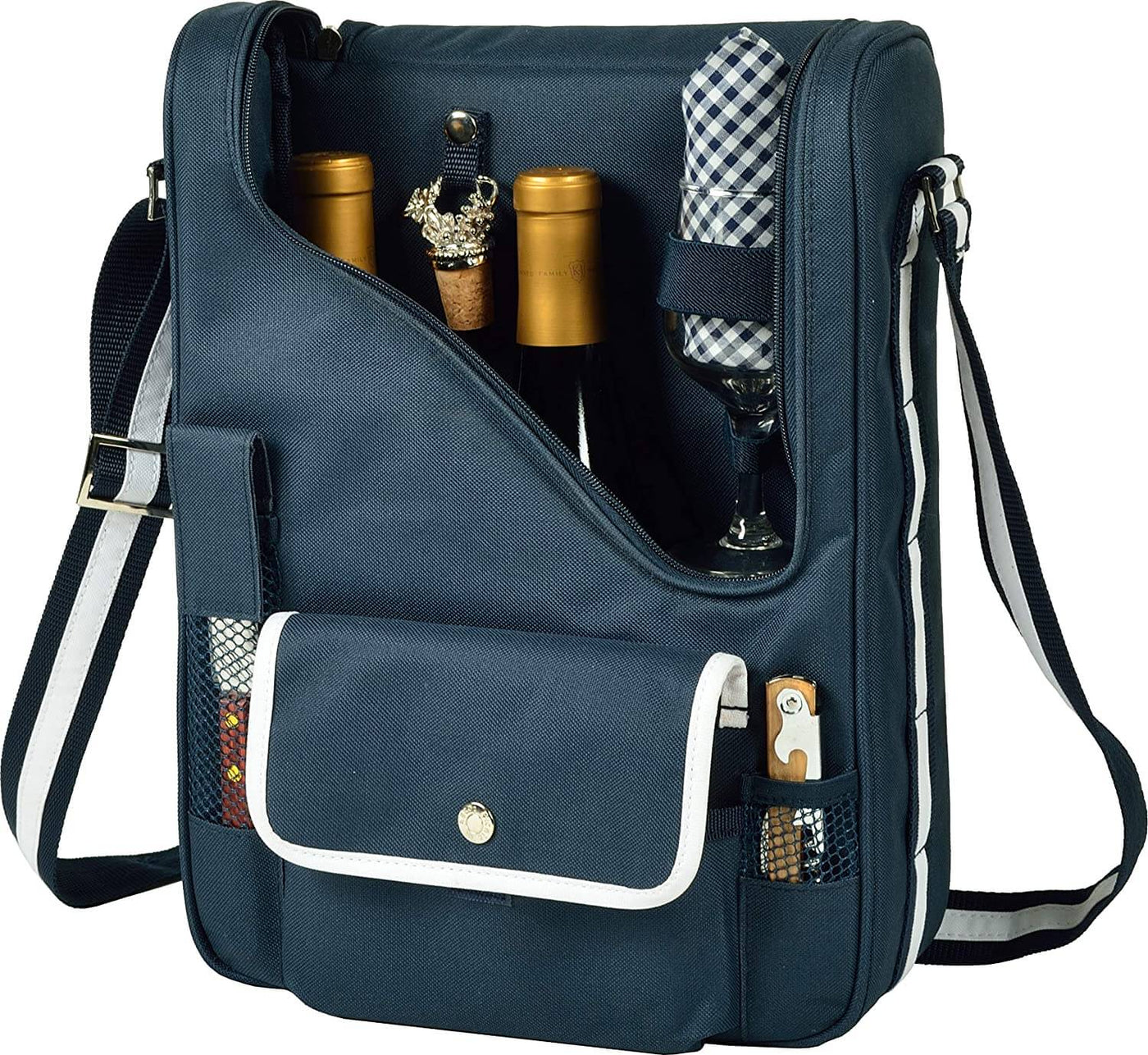 Picnic at Ascot Bordeaux Wine & Cheese Cooler Bag w/Glass Wine Glasses Equipped for 2