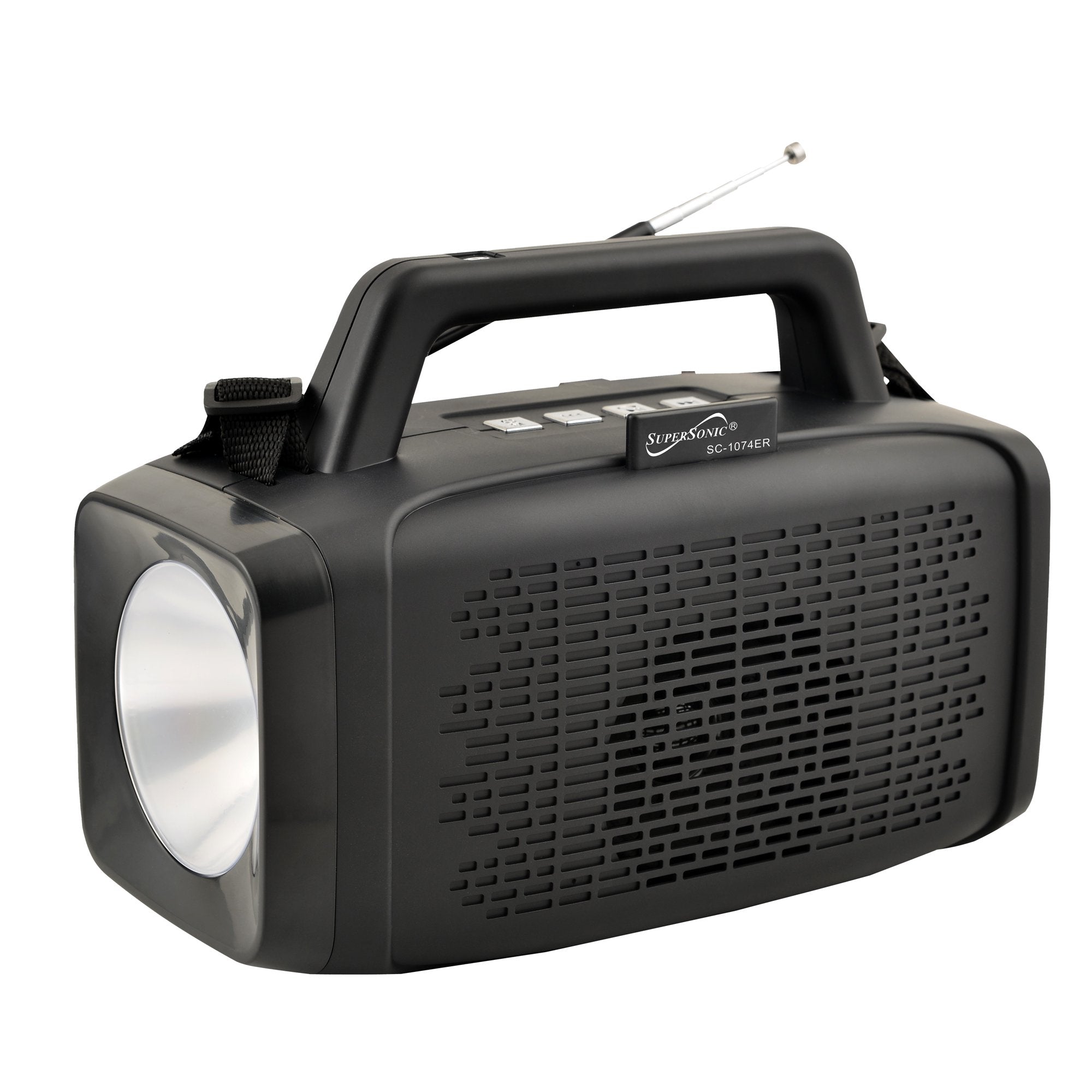 Supersonic Solar Power Speaker with FM Radio and LED Flashlight