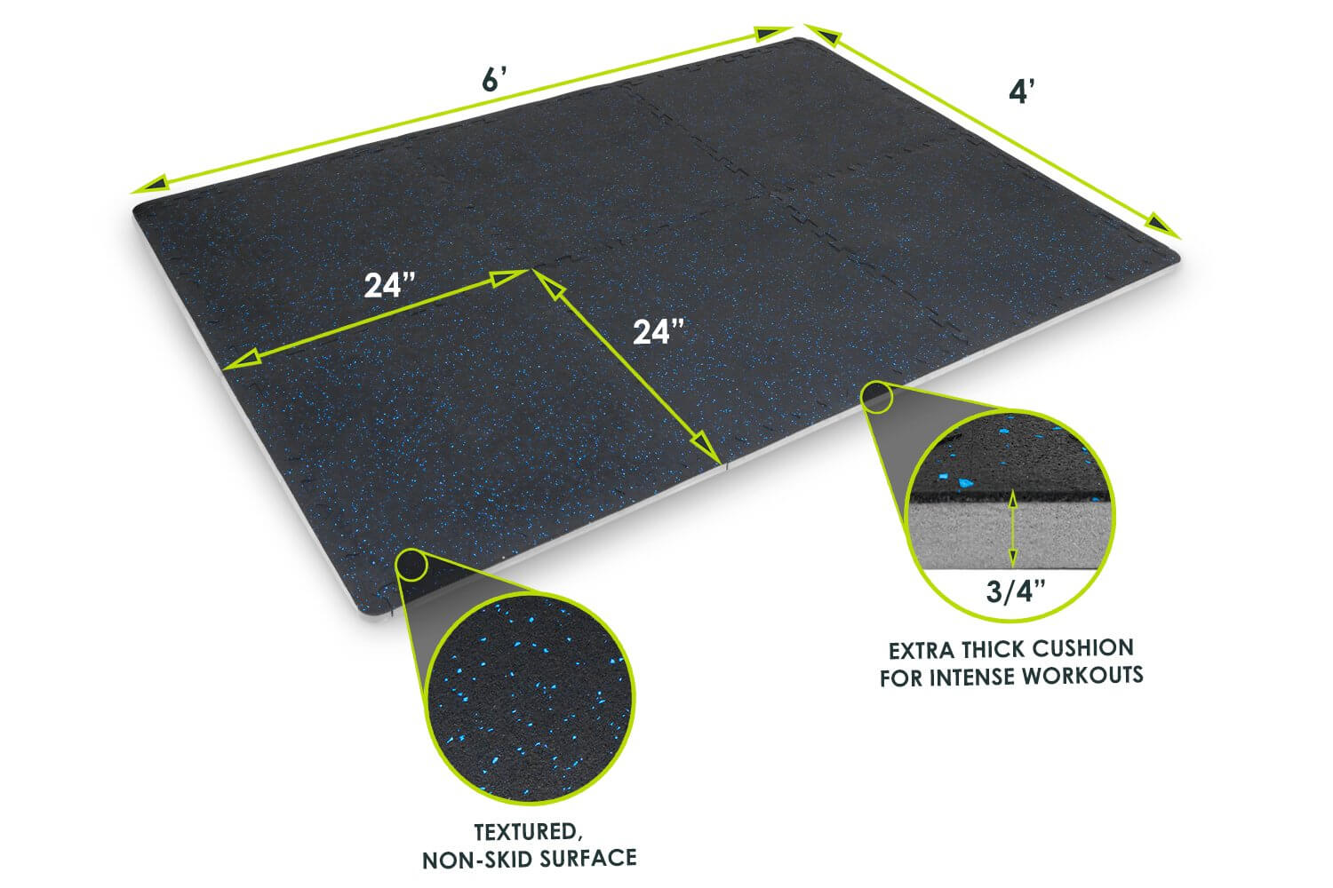 Rubber Top Exercise Puzzle Mat 0.75in 24sqft