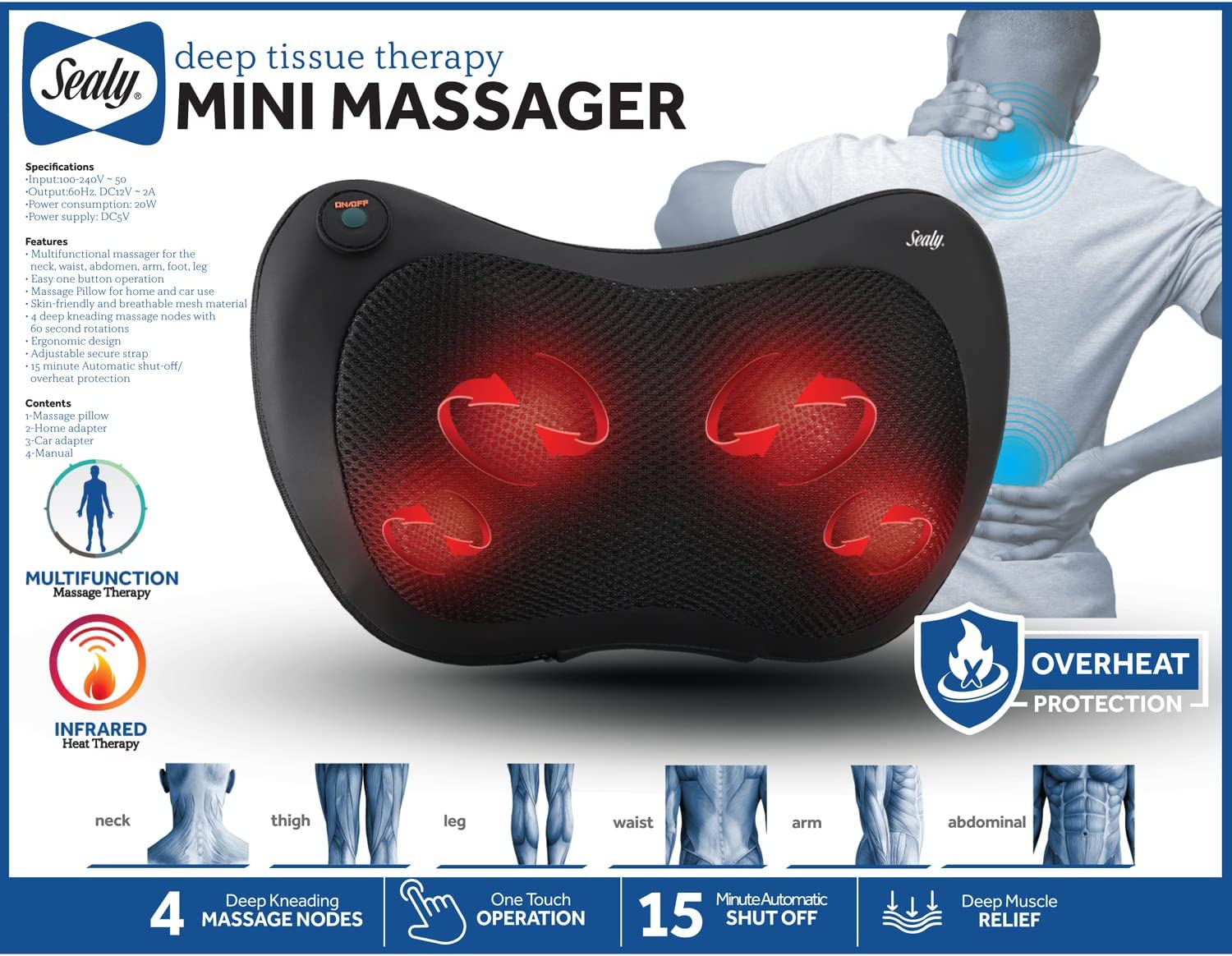 Mynt Shiatsu Massage Heated Pillow with 6 Massage Nodes