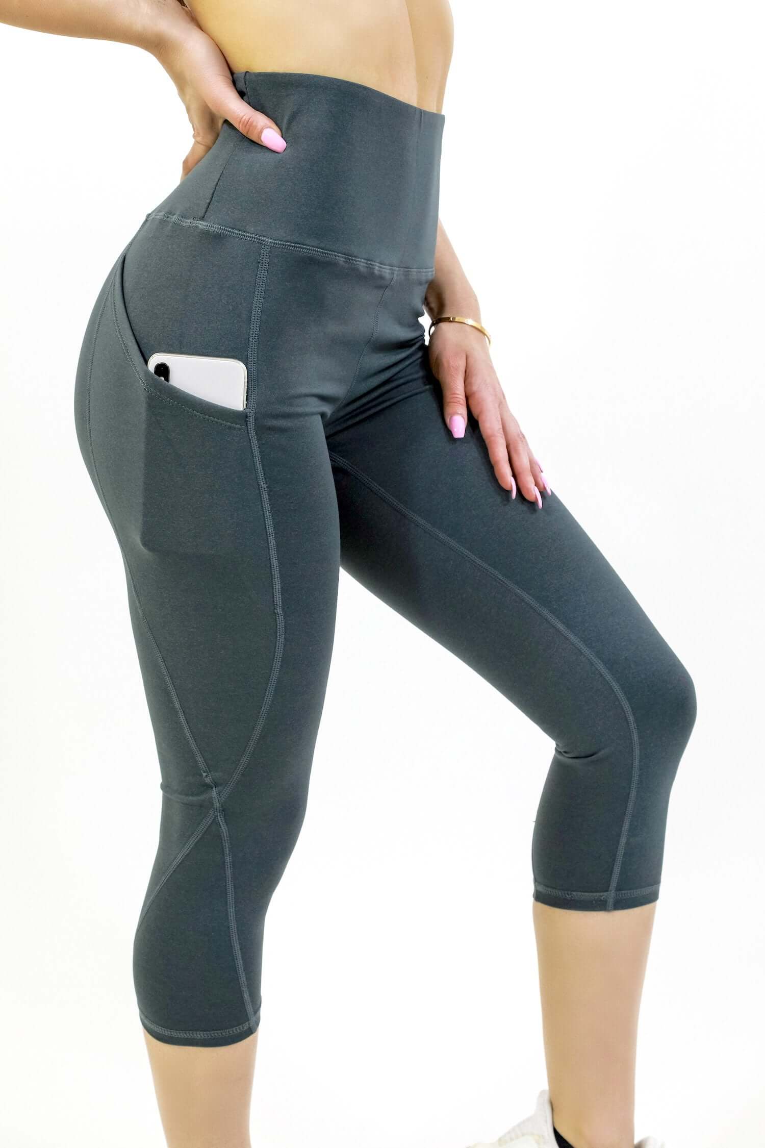 Women's High Waist Capri Leggings Soft 3/4 Tummy Control Gym Pants With  Pockets 