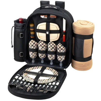 Picnic at Ascot Bold Picnic Backpack for 4 with Blanket