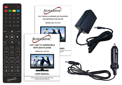 15.6" Supersonic 12 Volt AC/DC LED HDTV with DVD Player, USB, SD Card Reader and HDMI (SC-1512)