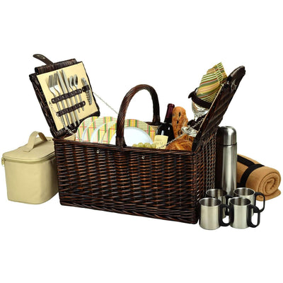 Picnic at Ascot Buckingham Basket for 4 w/Blkt & Coffee