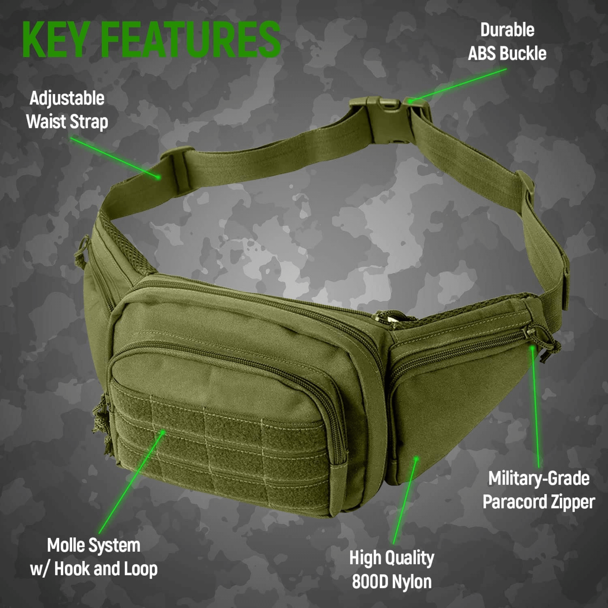 Tactical Waist Bag & Molle EDC Pouch for Outdoor Activities Green