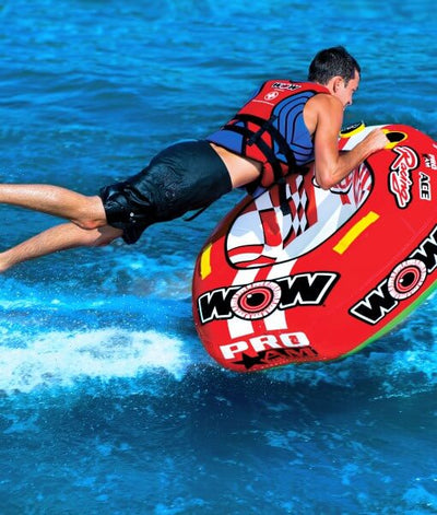 WOW Sports 1 Person Towable Water Tube - Ace Racing Starter Kit w 12V Pump & 1K Tow Rope