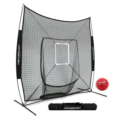 PowerNet DLX 7x7 Baseball Softball Hitting Net + Weighted Heavy Ball + Strike Zone Attachment + Carry Bag