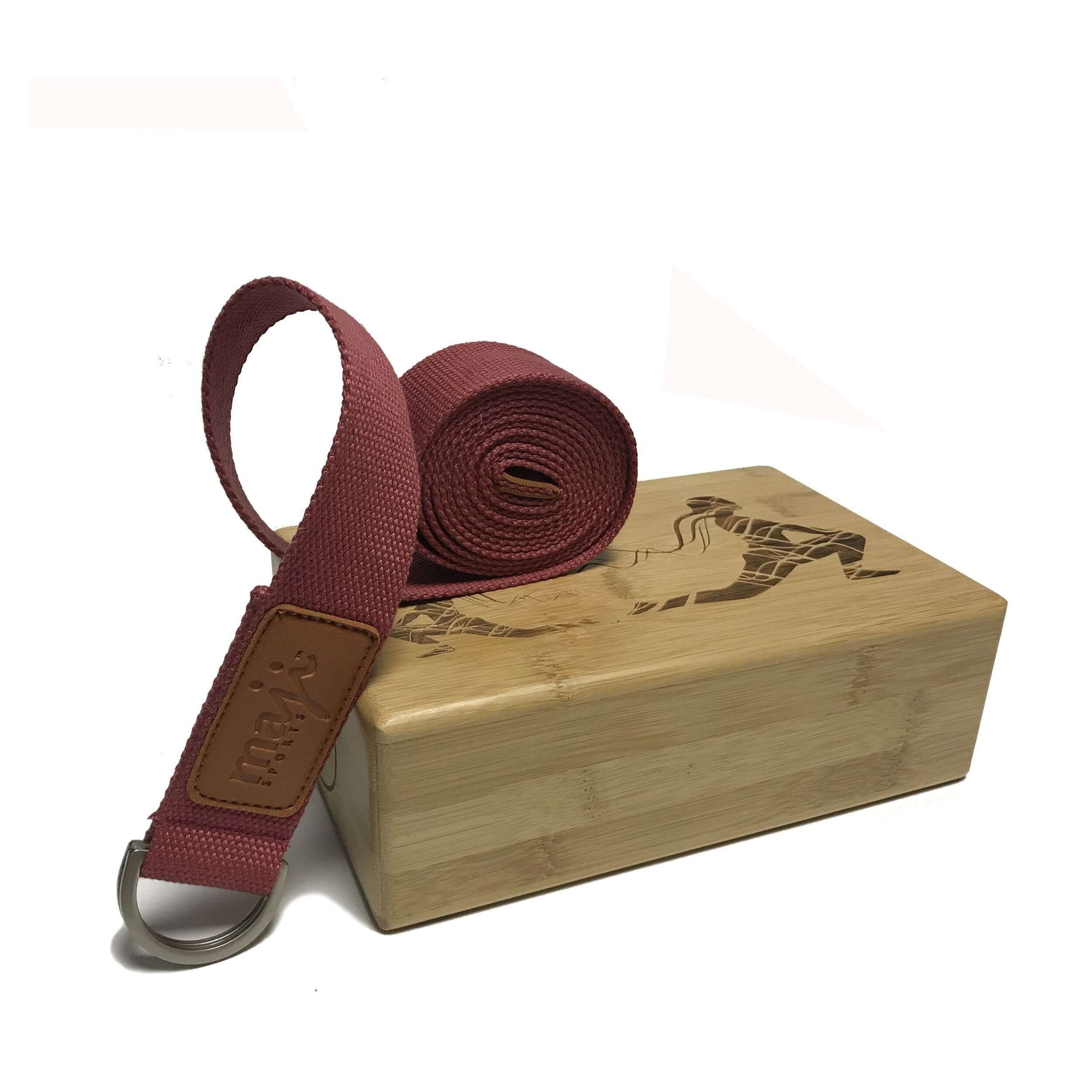 Laser Engraved Bamboo Yoga Block & Strap Combo