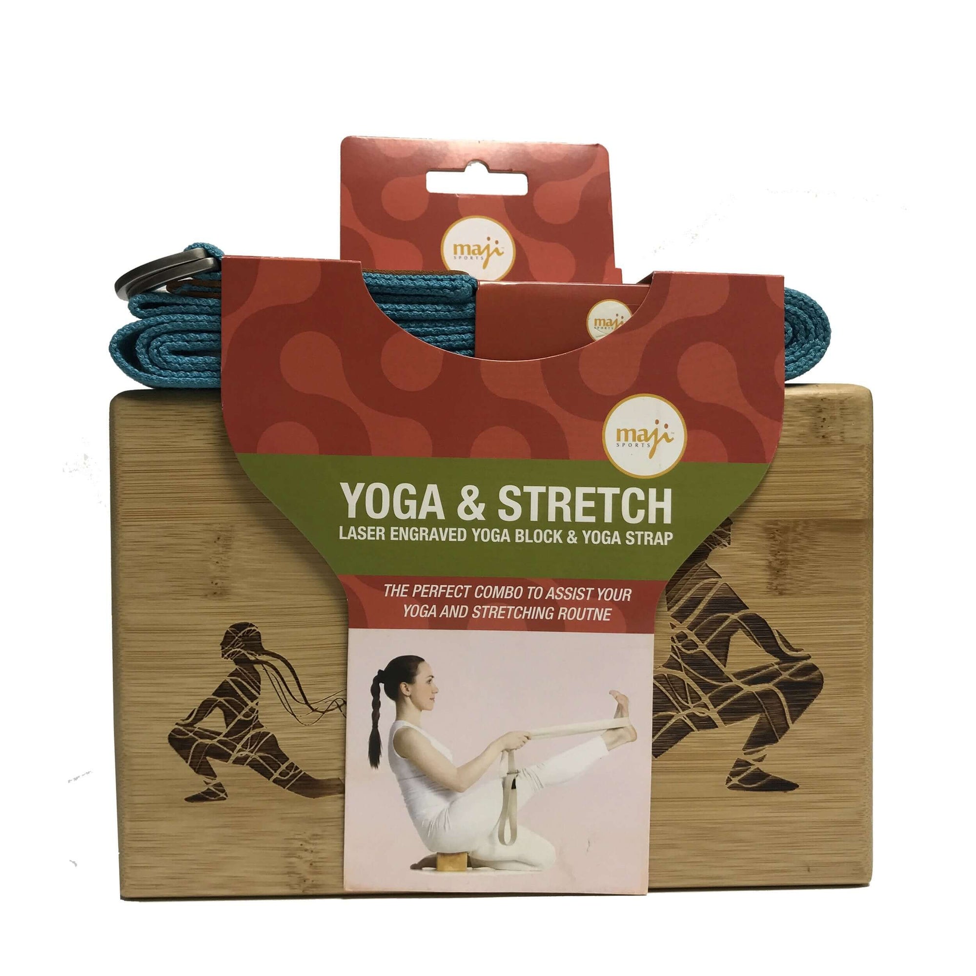 Laser Engraved Bamboo Yoga Block & Strap Combo