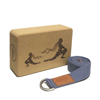 Laser Engraved Cork Yoga Block & Strap Combo