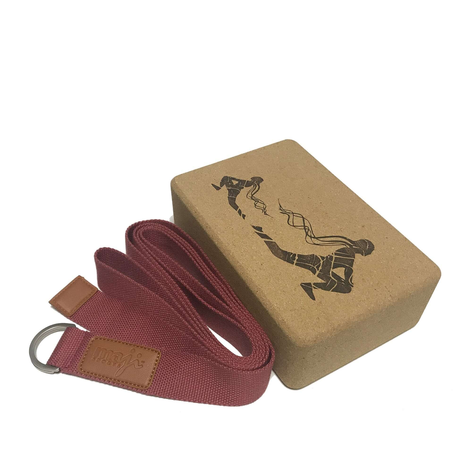 Laser Engraved Cork Yoga Block & Strap Combo