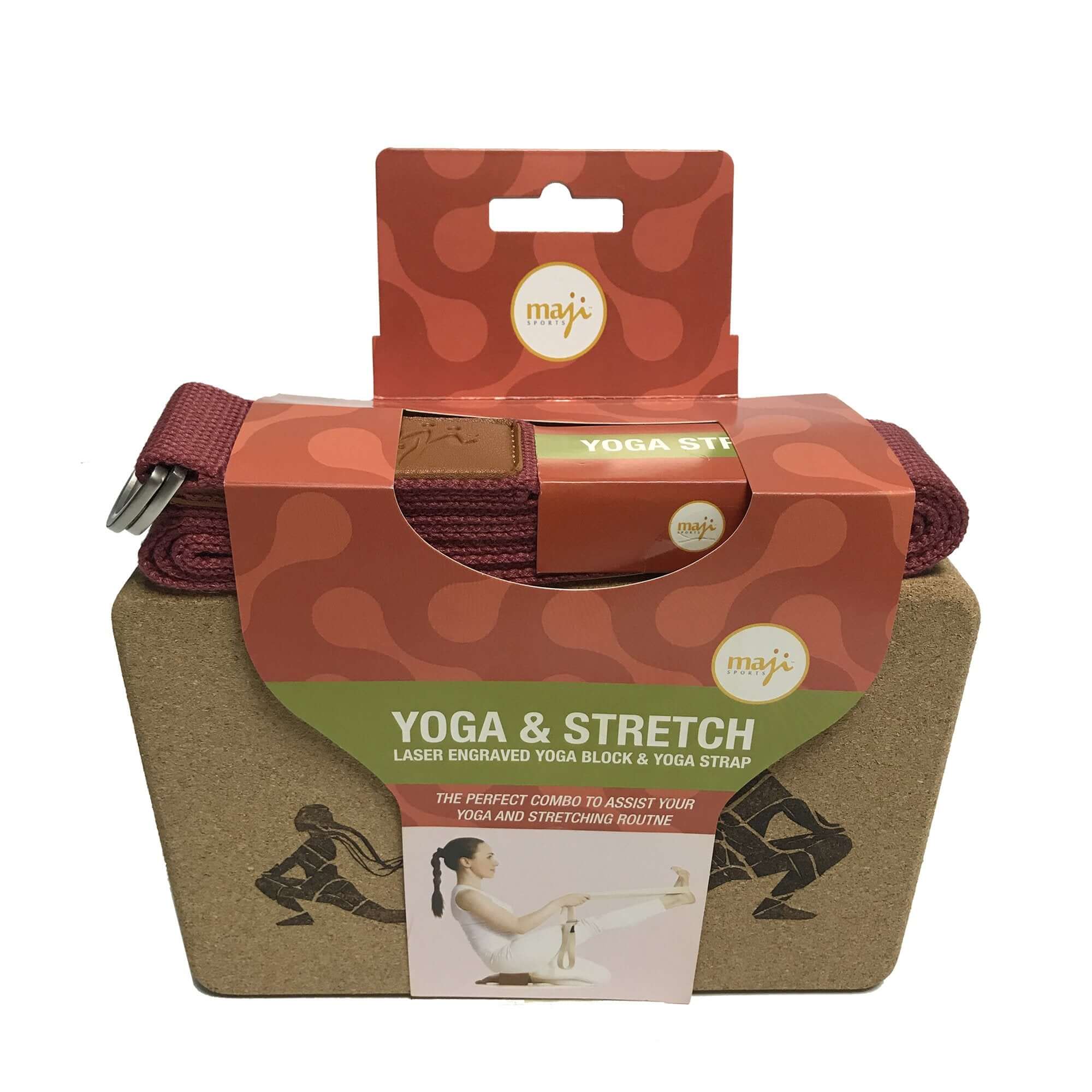 Laser Engraved Cork Yoga Block & Strap Combo