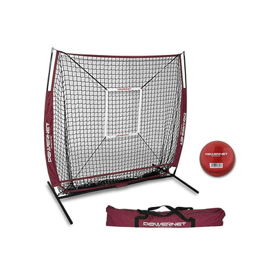 PowerNet 5x5 Practice Hitting Pitching Net + Strike Zone Attachment + Weighted Training Ball Bundle + Carry Bag