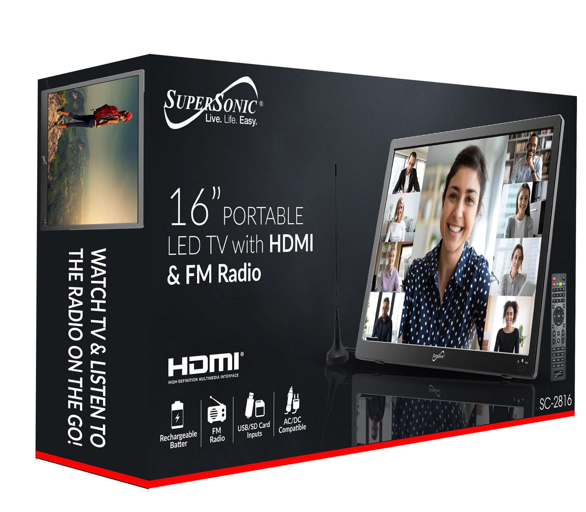 16" Supersonic Portable 12 Volt Digital LED TV with USB, SD, and HDMI Input