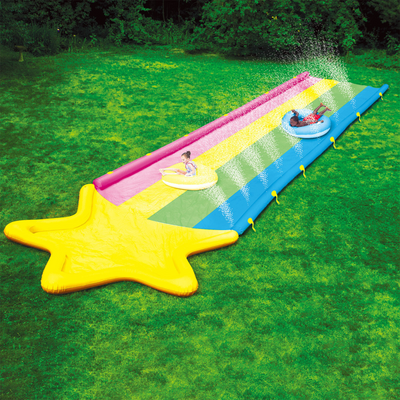 WOW Sports 40' x 8' Rainbow Star Super Slide with 2 Inflatable Sleds (21-2520-WOW)