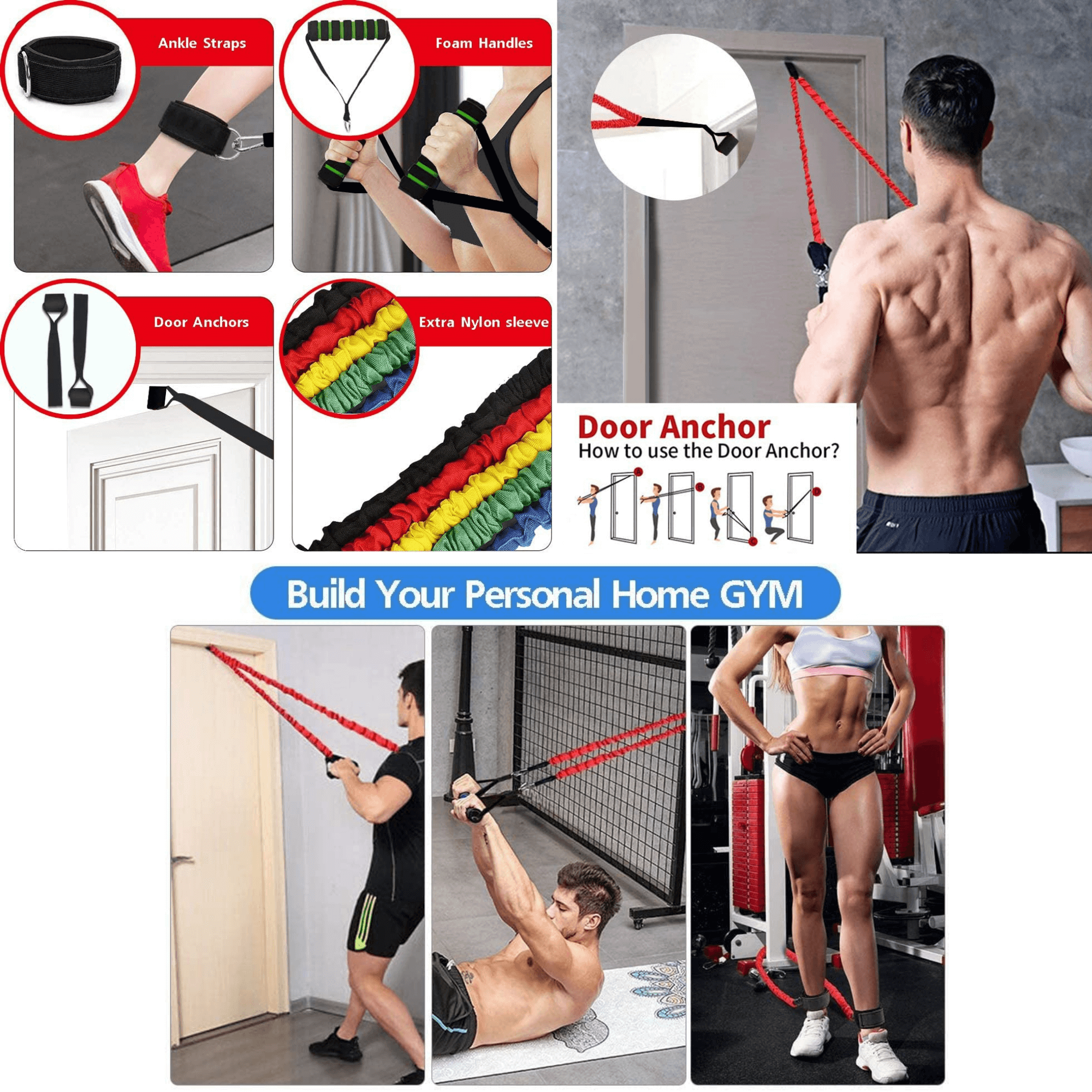 Resistance Bands Set 12 pcs,Home Gym Equipment Men Women, Outdoor&Home  Workout✅ 