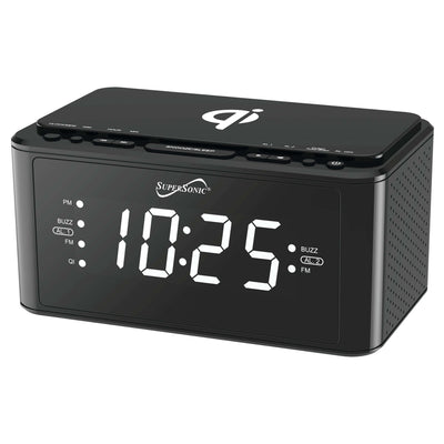 Supersonic Clock Radio Alarm Clock with Built-in Qi Wireless Charging Station (SC-6030QI)