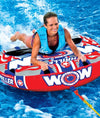 WOW Sports Thriller 1 Person Towable Water Tube - Starter Kit w/ 12V Pump & 1K Tow Rope