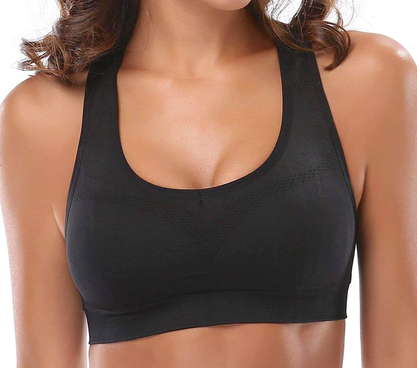Racerback bra with contrasting-coloured elastic band