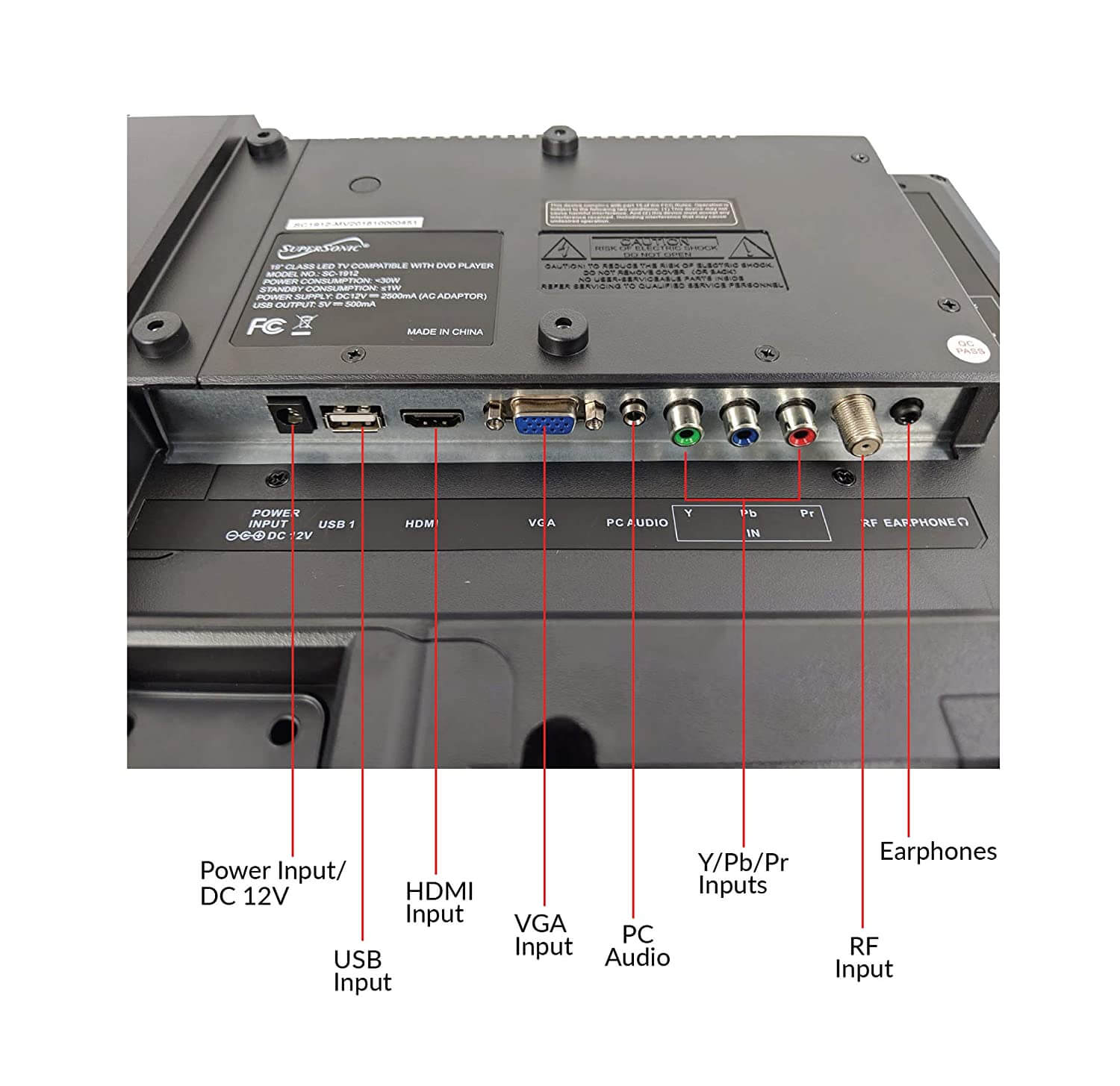 19" Supersonic 12 Volt AC/DC LED HDTV with DVD Player, USB, SD Card Reader and HDMI